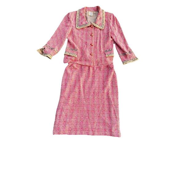 LUXURY ST. JOHN COUTURE PINK TWEED 2-PIECE SKIRT SUIT - SIZE 14 (Made In USA) - Picture 8 of 16